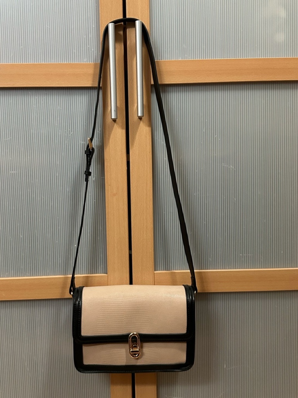 Jules Kae Mia Vegan Leather Classic Two-Tone Crossbody Bag in Cream and Black